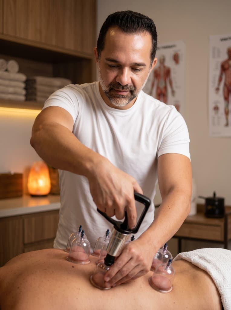 Maca higienizada e ambiente do consultório do massoterapeuta Fabiano Dias em Campinas